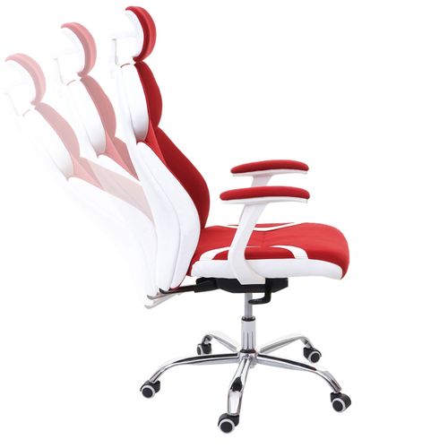 Chaise De Bureau Hwc-f12, Chaise Pivotante, Tissu + Similicuir ~ Rouge/blanc