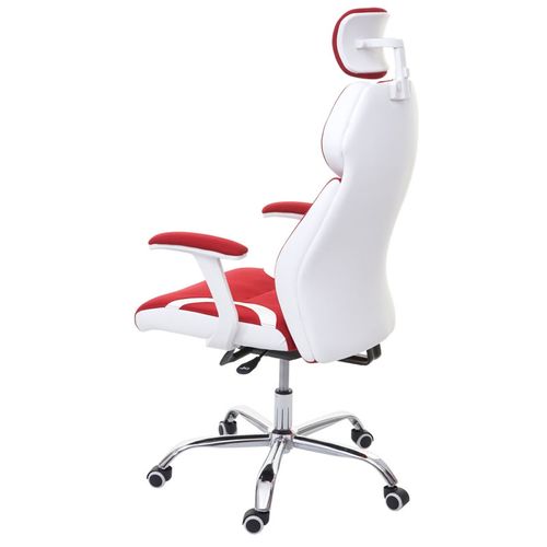 Chaise De Bureau Hwc-f12, Chaise Pivotante, Tissu + Similicuir ~ Rouge/blanc