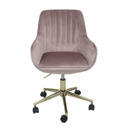Chaise De Bureau Hwc-j62 Velours Avec Accoudoirs Pied Doré Rose