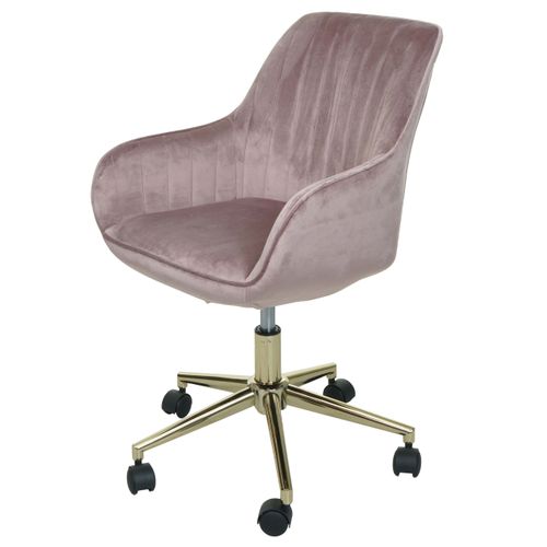 Chaise De Bureau Hwc-j62 Velours Avec Accoudoirs Pied Doré Rose