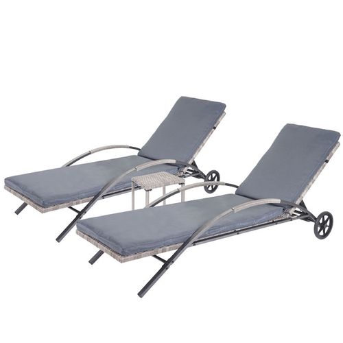 2x Chaises Longues Hwc-e27 En Polyrotin ~ Gris, Coussins Gris Foncé