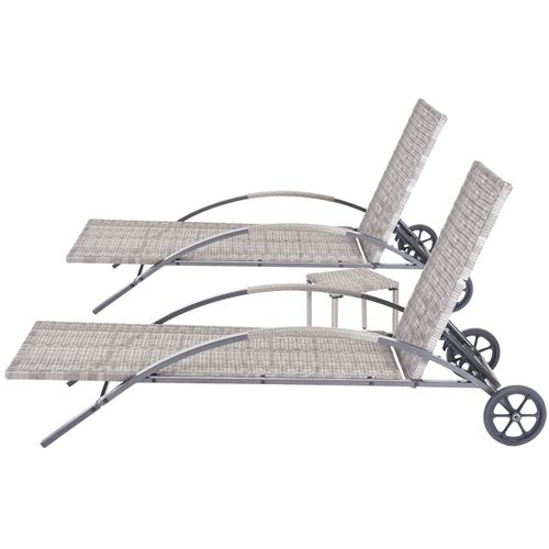 2x Chaises Longues Hwc-e27 En Polyrotin ~ Gris, Coussins Gris Foncé