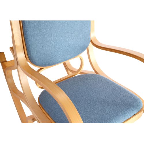 Fauteuil à Bascule M41, Fauteuil TV, Bois Massif ~ Aspect Chêne, Bleu