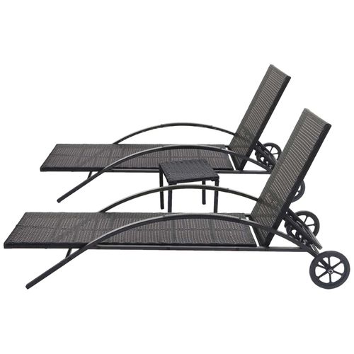 2x Chaises Longues Hwc-e27 En Polyrotin ~ Noir, Coussins Crème-beige