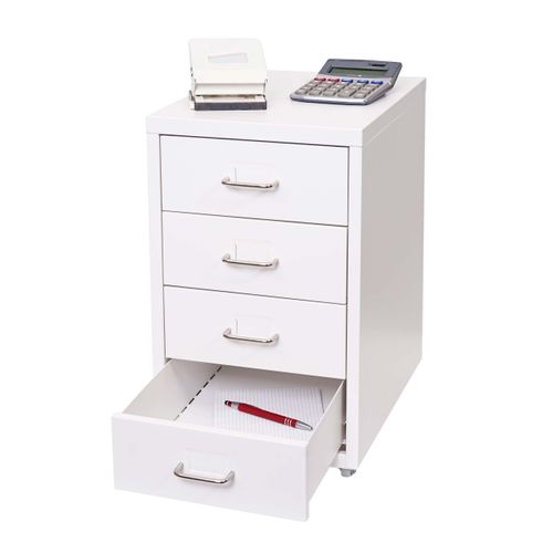 Caisson à Roulettes Boston T851 48x28x41cm 4 Tiroirs Blanc