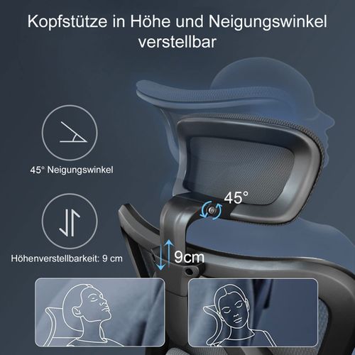 Sihoo Chaise De Bureau Ergonomique Charge Maximale 150kg Avec Repose-pieds Noir