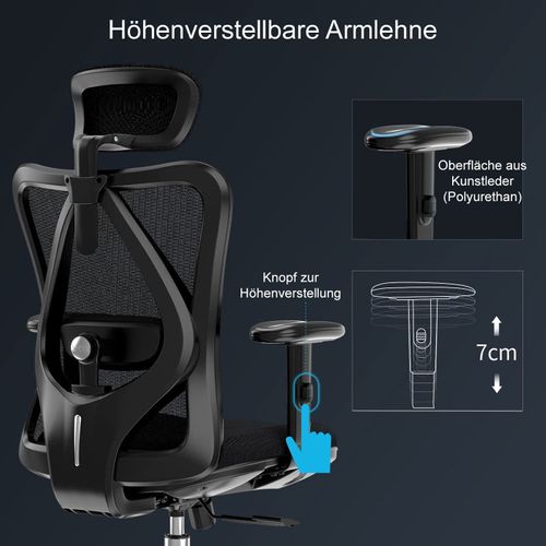 Sihoo Chaise De Bureau Ergonomique Charge Maximale 150kg Avec Repose-pieds Noir