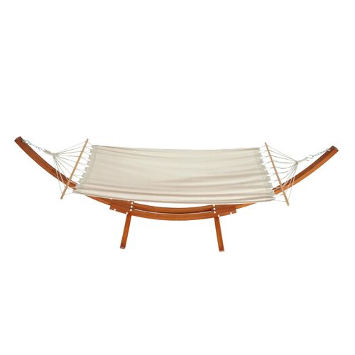 Hamac Avec Support Hwc-j46 Jusqu'à 200kg Bois Fsc 320 cm Marron Tissu Creme-blanc
