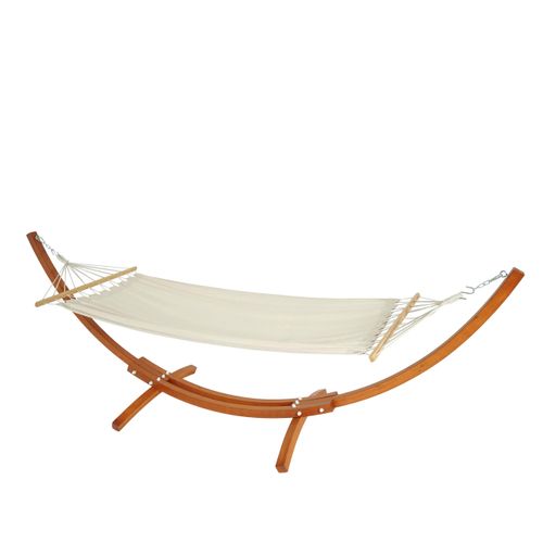 Hamac Avec Support Hwc-j46 Jusqu'à 200kg Bois Fsc 320 cm Marron Tissu Creme-blanc