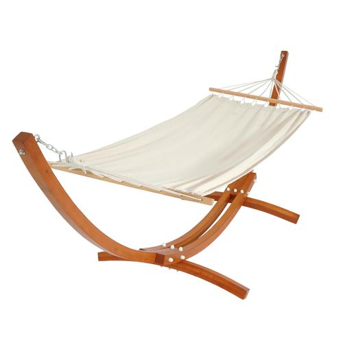 Hamac Avec Support Hwc-j46 Jusqu'à 200kg Bois Fsc 320 cm Marron Tissu Creme-blanc