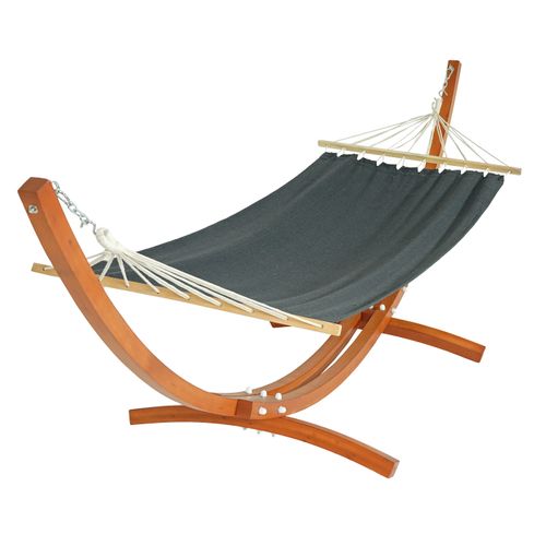 Hamac Avec Support Hwc-j46 Jusqu'à 200kg Bois Fsc 320 cm Marron Tissu Gris