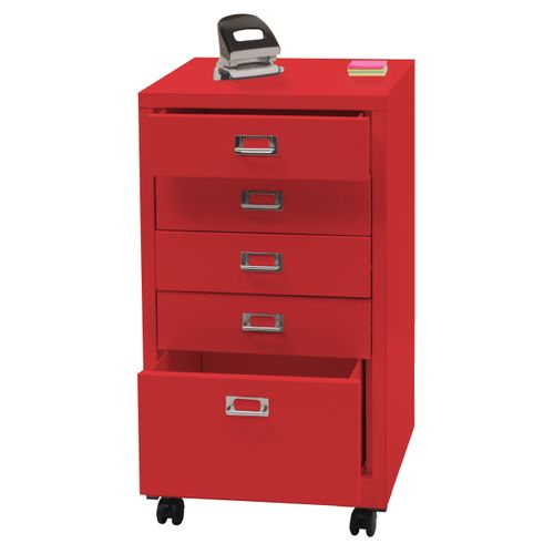 Caisson Roulant Hwc-l49 Métal 75x40x41cm 5 Tiroirs Rouge