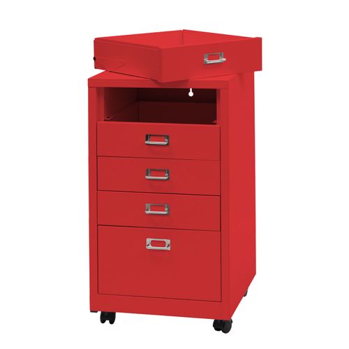 Caisson Roulant Hwc-l49 Métal 75x40x41cm 5 Tiroirs Rouge