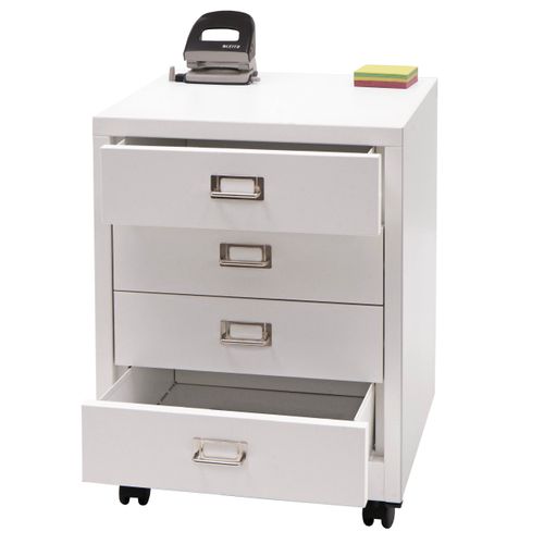 Commode 4 Tiroirs Blanche Sur Roulettes - MDF 82x40x40cm - Rangement Mobile - Pour Chambre Ou Salle De Bain