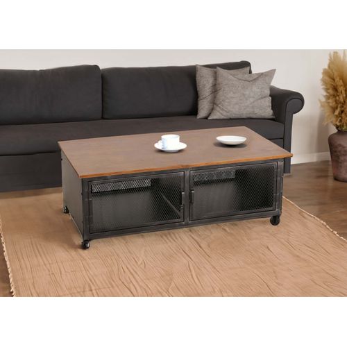 Table Basse Hwc-n28 45x120x60cm Noir, Naturel