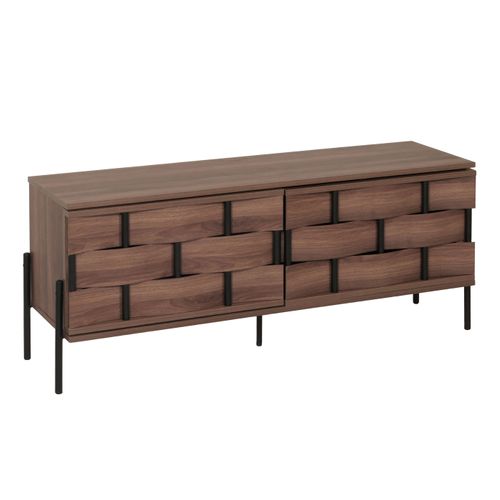 Meuble TV Hwc-m44 Design 3d Tressé Push-to-open Portes 120cm, Marron