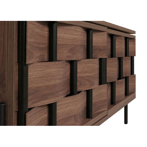 Meuble TV Hwc-m44 Design 3d Tressé Push-to-open Portes 120cm, Marron