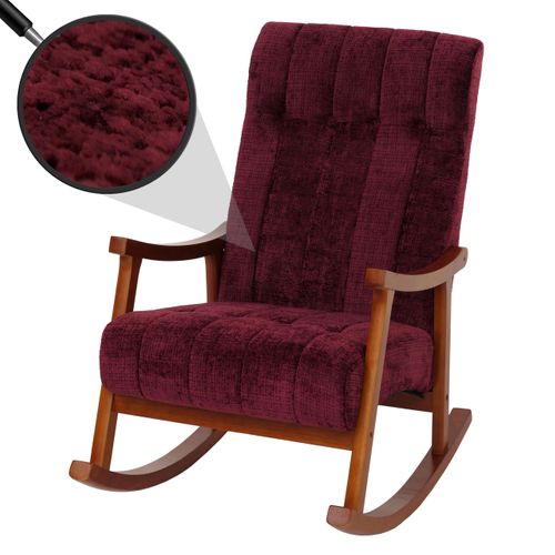 Fauteuil à Bascule Hwc-k10 Chenille (465g/m²) Bordeaux, Piètement Aspect Noyer