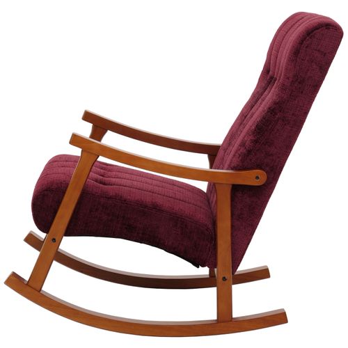 Fauteuil à Bascule Hwc-k10 Chenille (465g/m²) Bordeaux, Piètement Aspect Noyer