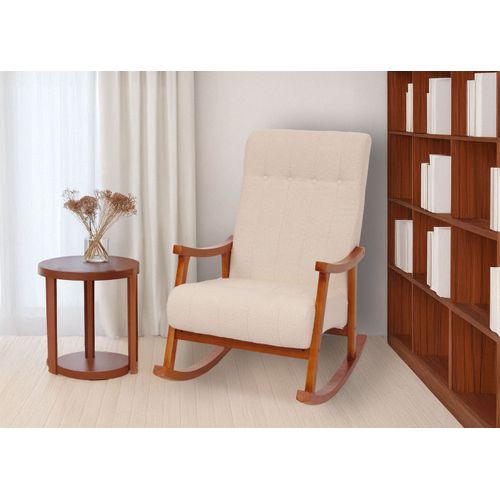 Fauteuil à Bascule Hwc-k10 Crème, Piètement Imitation Noyer