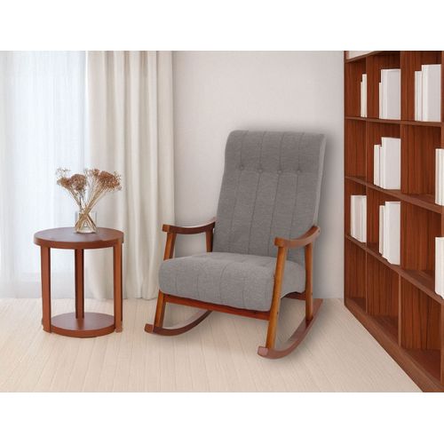 Fauteuil à Bascule Hwc-k10, Bouclé (450g/m²) Gris, Piètement Imitation Noyer