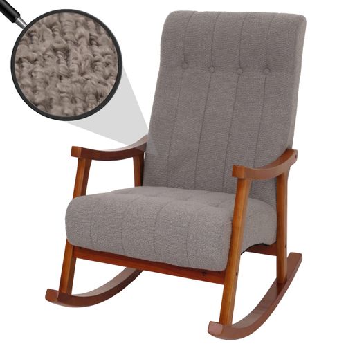 Fauteuil à Bascule Hwc-k10, Bouclé (450g/m²) Gris, Piètement Imitation Noyer