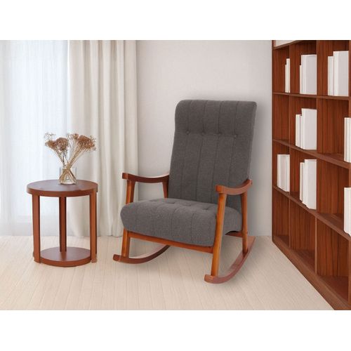 Fauteuil à Bascule Hwc-k10 Bouclé (450g/m²) Gris Foncé, Piètement Aspect Noyer