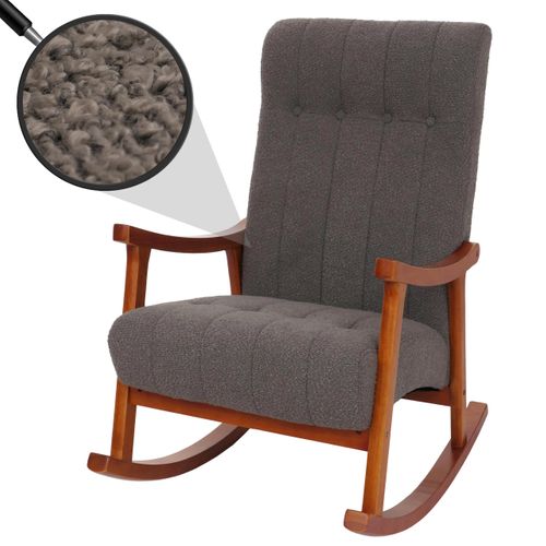 Fauteuil à Bascule Hwc-k10 Bouclé (450g/m²) Gris Foncé, Piètement Aspect Noyer