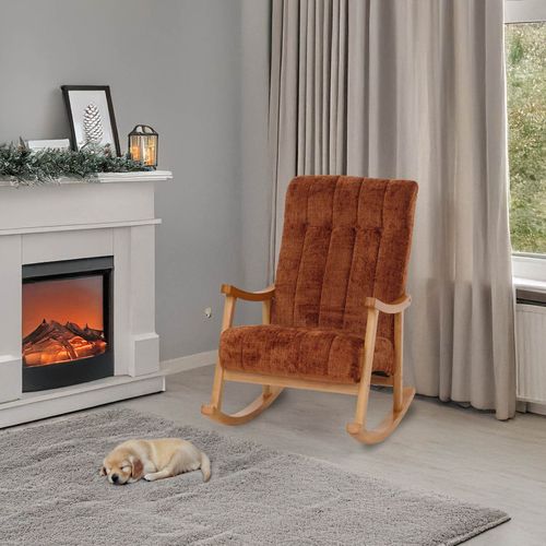 Fauteuil à Bascule Hwc-k10 Chenille (465g/m²) Terracotta, Piètement Naturel