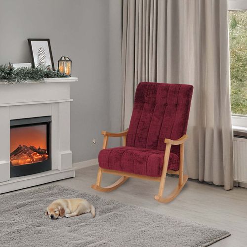 Fauteuil à Bascule Hwc-k10 Chenille (465g/m²) Bordeaux, Piètement Naturel