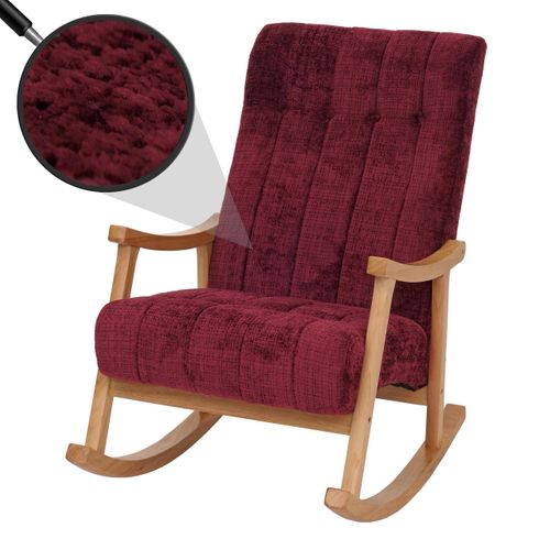 Fauteuil à Bascule Hwc-k10 Chenille (465g/m²) Bordeaux, Piètement Naturel