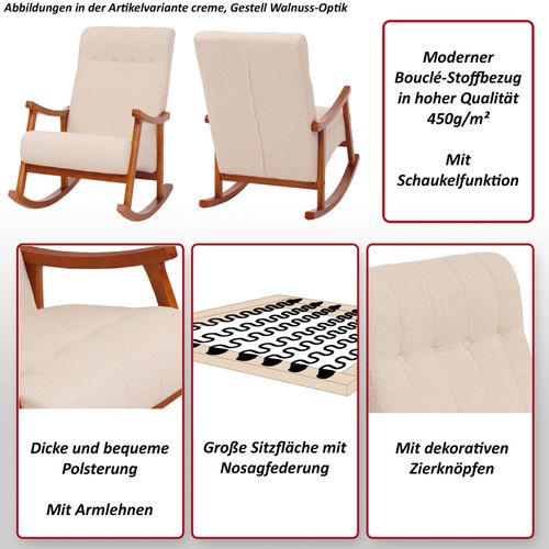 Fauteuil à Bascule Hwc-k10 Bouclé (450g/m²) Gris, Piètement Naturel