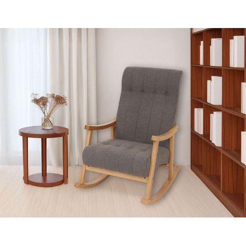 Fauteuil à Bascule Hwc-k10 Bouclé (450g/m²) Gris Foncé, Piètement Naturel