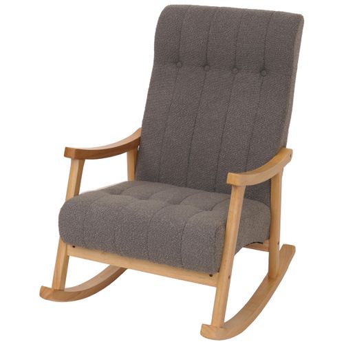 Fauteuil à Bascule Hwc-k10 Bouclé (450g/m²) Gris Foncé, Piètement Naturel