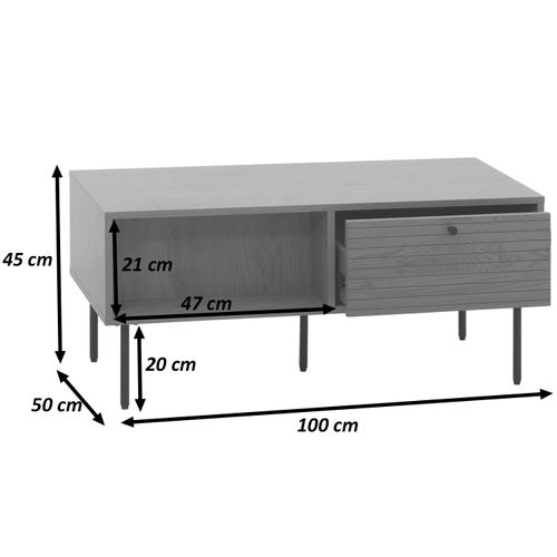 Table Basse Hwc-n78 45x100x50cm Brun Foncé