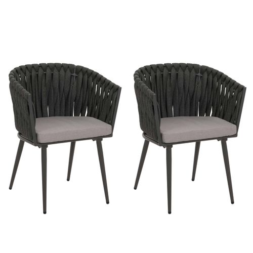Lot De 2 Chaises De Jardin En Aluminium Hwc-n38 Anthracite Coussin Gris Clair