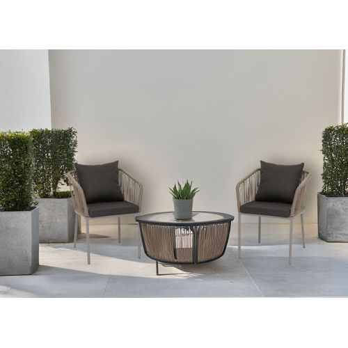 Lot De 2 Chaises De Jardin Hwc-n41 Anthracite, Coussin Gris Foncé
