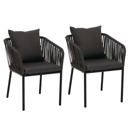 Lot De 2 Chaises De Jardin Hwc-n41 Anthracite, Coussin Gris Foncé