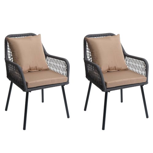 Lot De 2 Chaises De Jardin Hwc-o12 Aluminium Anthracite, Corde Tressée Taupe