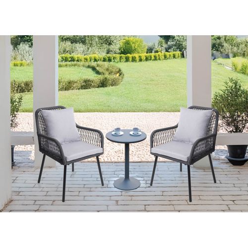 Lot De 2 Chaises De Jardin Hwc-o12 Anthracite, Tissu Gris Clair