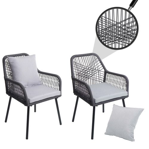 Lot De 2 Chaises De Jardin Hwc-o12 Anthracite, Tissu Gris Clair