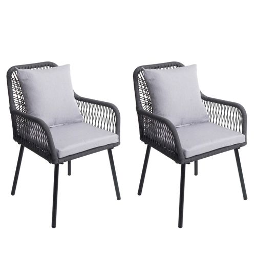Lot De 2 Chaises De Jardin Hwc-o12 Anthracite, Tissu Gris Clair