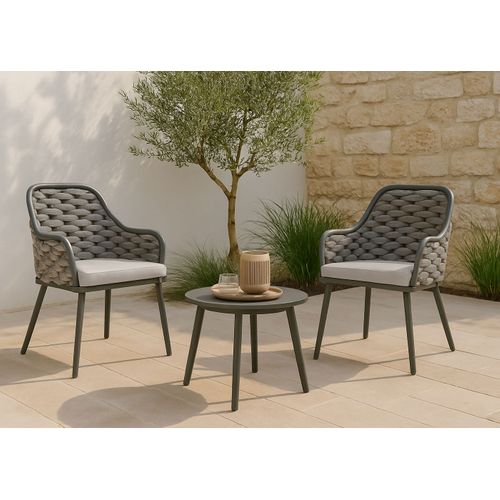 Lot De 2 Chaises De Jardin En Aluminium Hwc-o16 Anthracite Coussin Gris Clair