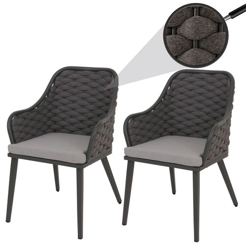Lot De 2 Chaises De Jardin En Aluminium Hwc-o16 Anthracite Coussin Gris Clair