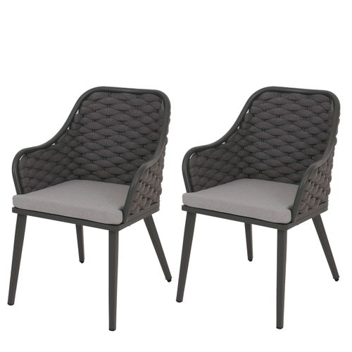 Lot De 2 Chaises De Jardin En Aluminium Hwc-o16 Anthracite Coussin Gris Clair