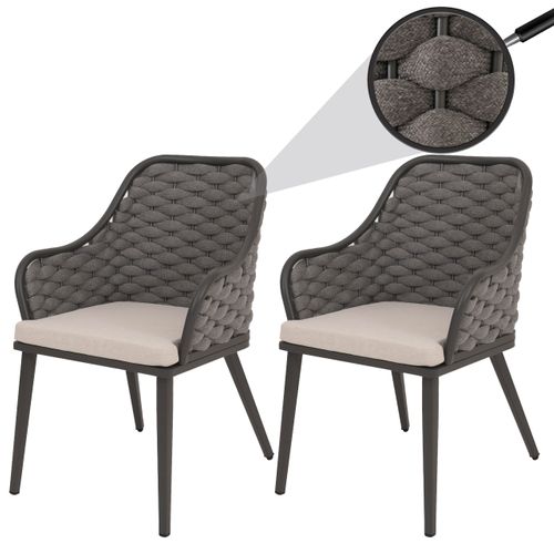 Lot De 2 Chaises De Jardin En Aluminium Hwc-o16 Anthracite Coussin Taupe
