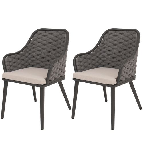 Lot De 2 Chaises De Jardin En Aluminium Hwc-o16 Anthracite Coussin Taupe
