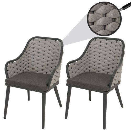 Lot De 2 Chaises De Jardin En Aluminium Hwc-o16 Gris Clair Coussin Gris Foncé