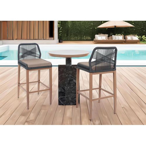 Lot De 2 Tabourets De Bar Rope Hwc-o21 Anthracite, Coussin Taupe