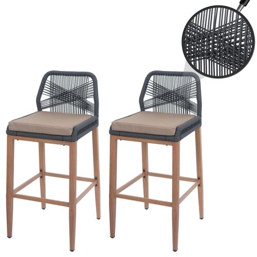 Lot De 2 Tabourets De Bar Rope Hwc-o21 Anthracite, Coussin Taupe